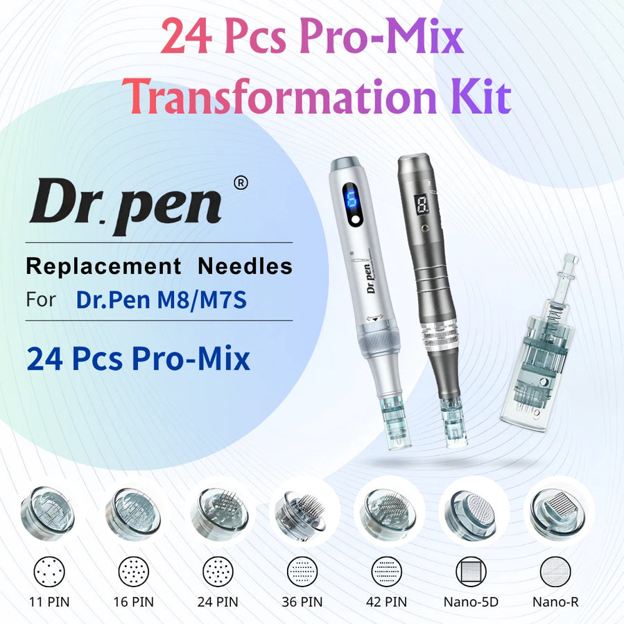 Dr.pen M8/M7S Microneedling Cartridges | 24 Pcs Pro-Mix Transformation Kit
