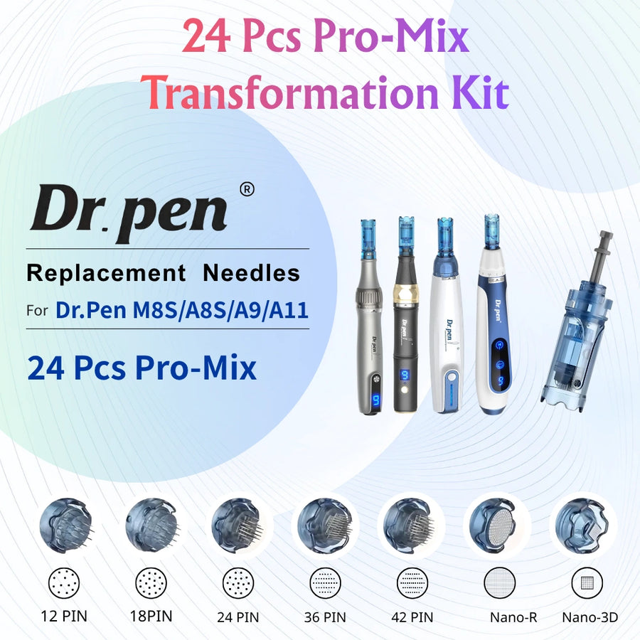 Dr. Pen M8S/A8S/A9/A11 Microneedling Cartridges | 24 Pcs Pro-Mix Transformation Kit